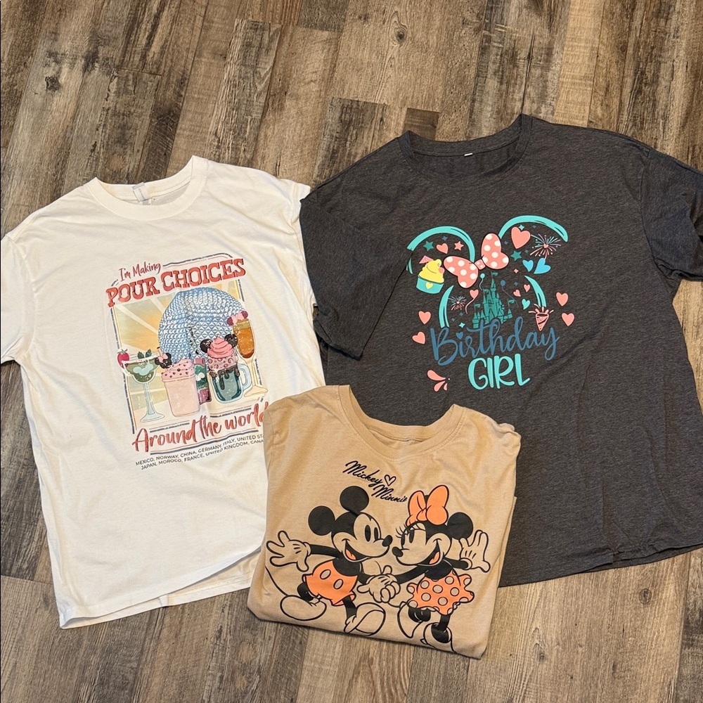 Disney World ready women’s L and XL t-shirt lot  birthday, Epcot Mickey